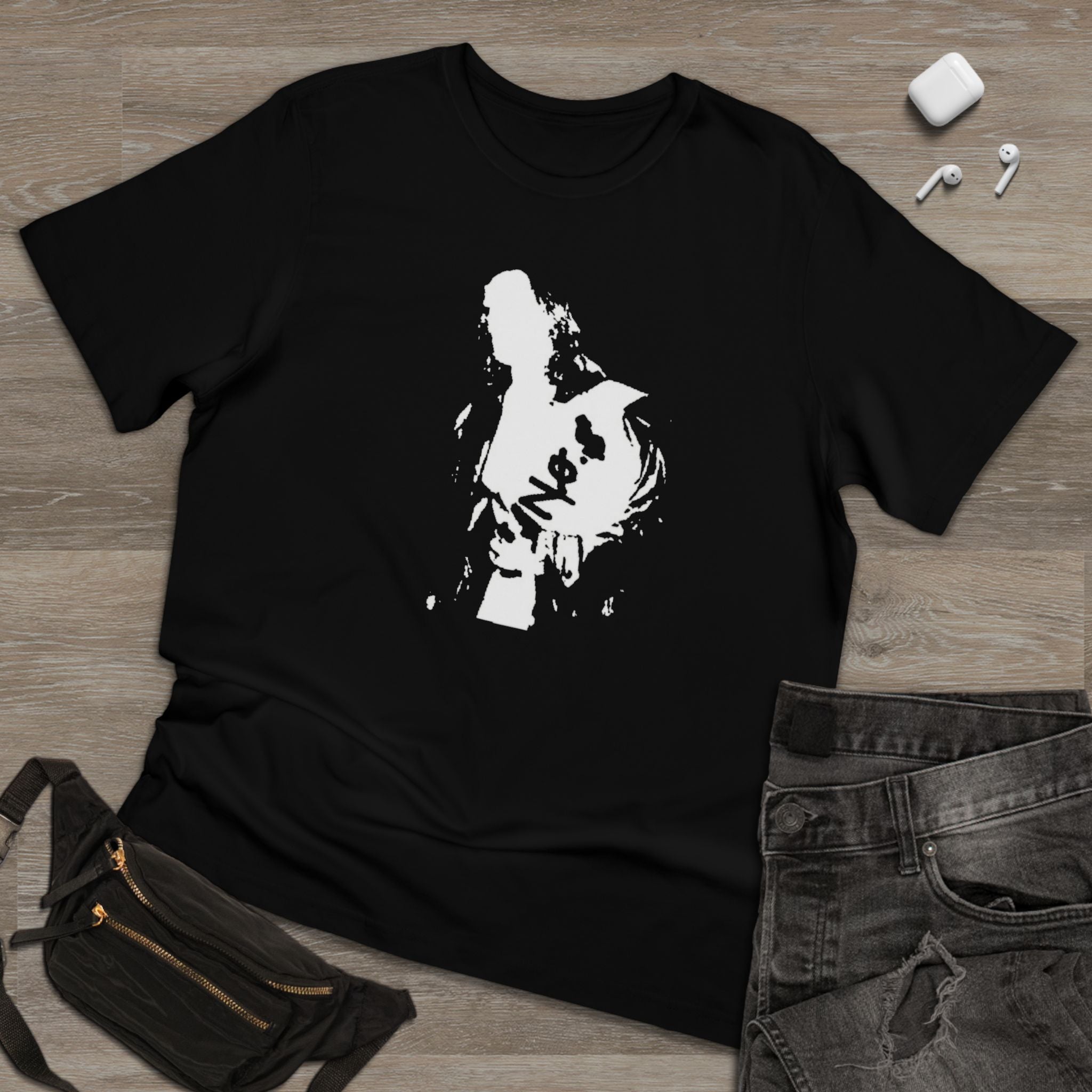 N0.$ting Graffiti Portrait T-Shirt — Black Streetwear Tee